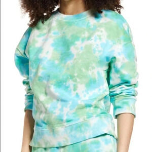 NWT BP Blue-Green Tie Dye Crew Neck Long Sleeve Pullover Size XS